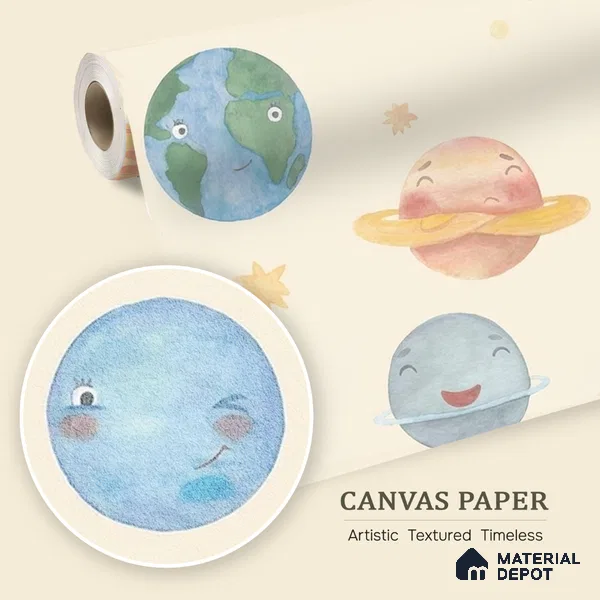 Planetary Playtime, Space Theme Wallpaper for Kids Room, Cream 10 Meter x 19.68 Inches Canvas Paper Type Wallpaper -54 Sq. Ft. | Minimum 15% wastage during installation
