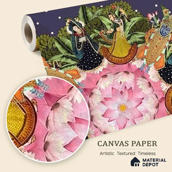 Raasleela Pichwai Design Wallpaper Sukoon Series Canvas Patterned Design (Customised Size Wallpaper)