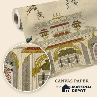 H902312 Riwayaat, Rich Indian Theme Room Wallpaper Sukoon Series Canvas Abstract Design (Customised Size Wallpaper)