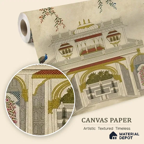 H902312 Riwayaat, Rich Indian Theme Room Wallpaper Sukoon Series Canvas Abstract Design (Customised Size Wallpaper)