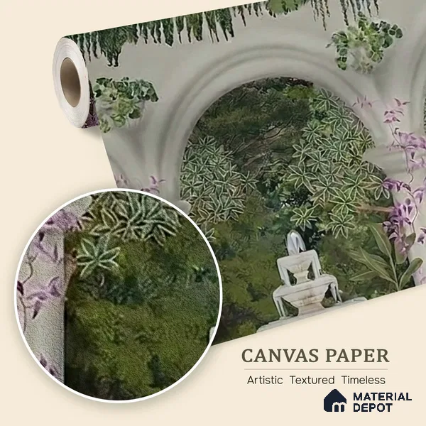 Saanjh, Foliage Theme Wallpaper for Walls Sukoon Series Canvas Patterned Design (Customised Size Wallpaper)