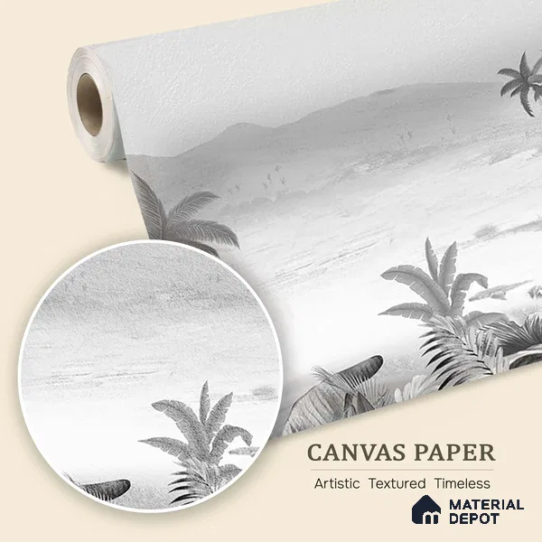 Silent Night, Tropical Beach Wallpaper, Black and White Sukoon Series Canvas Tropical Design (Customised Size Wallpaper)
