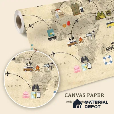 Travel Theme World Map for Kids Rooms Sparkla N Shine Series Canvas Map Design (Customised Size Wallpaper)
