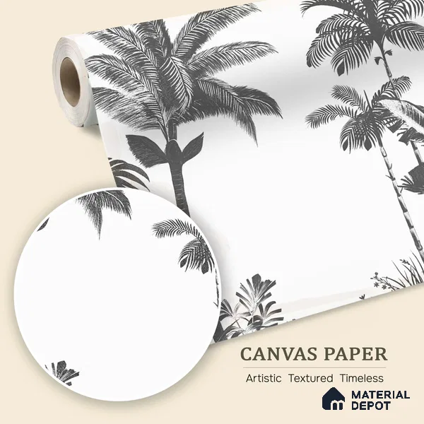 Tropical Monochrome, Room Wallpaper Sukoon Series Canvas Tropical Design (Customised Size Wallpaper)