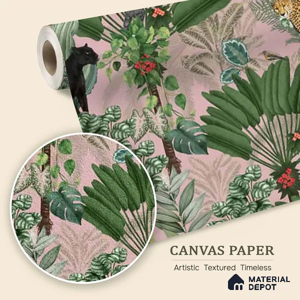 Tropical Tales: Deep Forest Wallpaper, Pink Sukoon Series Canvas Tropical Design (Customised Size Wallpaper)