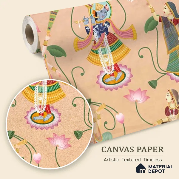 H900712 Vrindavan, Shri Krishna and Gopies Wallpaper Sukoon Series Canvas Patterned Design (Customised Size Wallpaper)