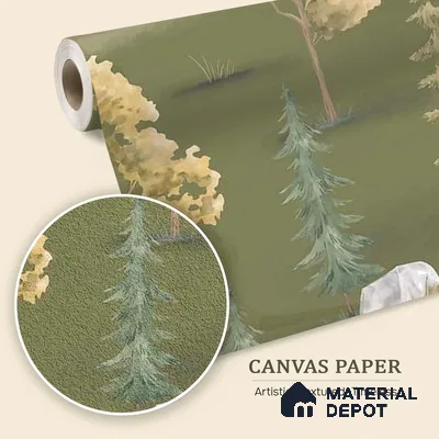 Wildlife Campout in the Jungle Green Canvas Kids Room Wallpaper - 10 Meter x 19.68 Inches, 54 Sq. Ft. (Min. 15% Wastage)