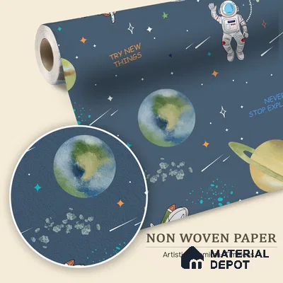 Planets of Wonder: Stellar Space Wallpaper, Deep Blue 10 Meter x 19.68 inc Canvas Paper Type Wallpaper -54 Sq. Ft. | Minimum 15% wastage during installation