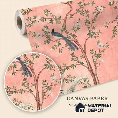 Rosa Chinoiserie, Canvas Pink Color (Customised Size Wallpaper)