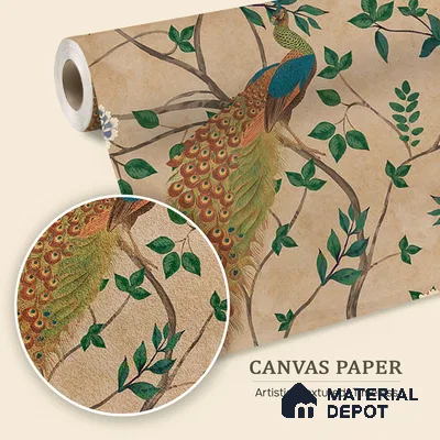 Pakhi Beige Chinoiserie Design Canvas (Customised Size Wallpaper )