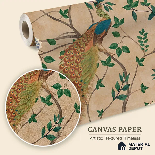 Pakhi Beige Chinoiserie Design Canvas (Customised Size Wallpaper )