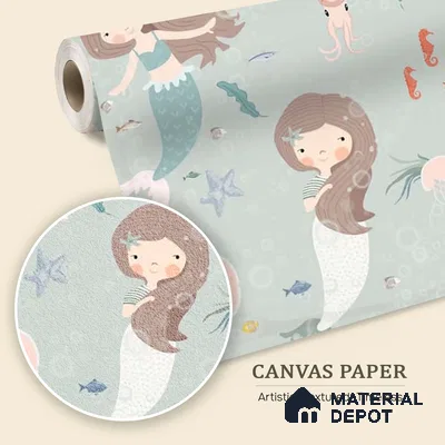 Cute Mermaids Wall Mural for Kids Room Canvas (Customised Wallpaper)