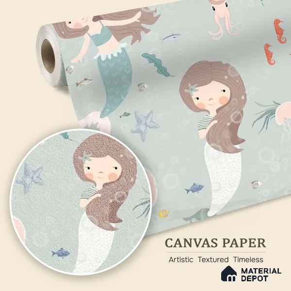 Cute Mermaids Wall Mural for Kids Room Canvas (Customised Wallpaper)