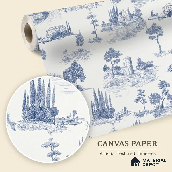 Chic Toile Design 10 Meter x 19.68 Inches Canvas Wallpaper - 54 Sq. Ft. | Minimum 15% wastage during installation