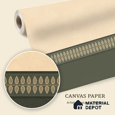Viram, Luxurious Indian Pattern Wall Wallpaper, Beige and Green Canvas (Customised Wallpaper)