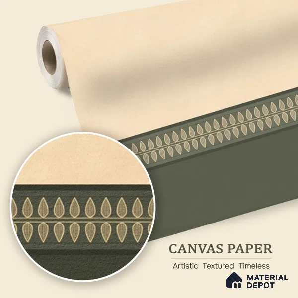 Viram, Luxurious Indian Pattern Wall Wallpaper, Beige and Green Canvas (Customised Wallpaper)
