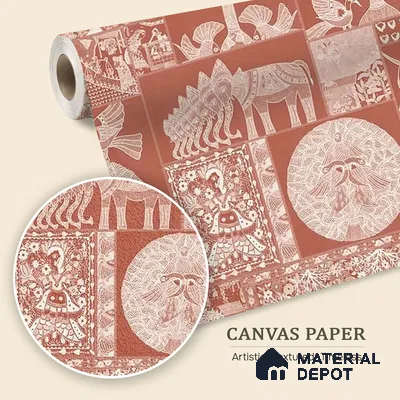 Geet Madhubani Canvas Wallpaper, Terracotta Red (Customised Wallpaper)