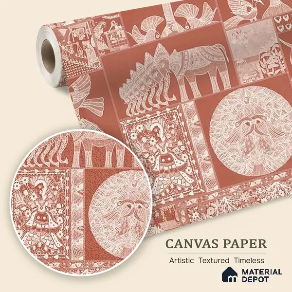 Geet Madhubani Canvas Wallpaper, Terracotta Red (Customised Wallpaper)