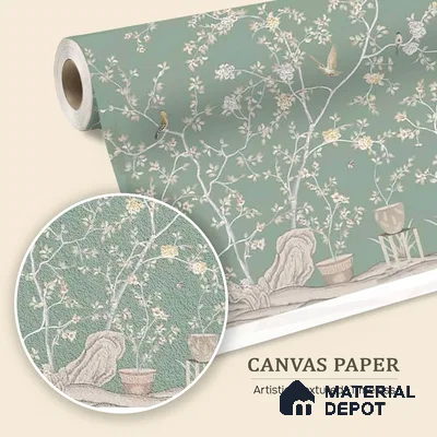 Verde Elegance, Canvas Chinoiserie (Customised Wallpaper)