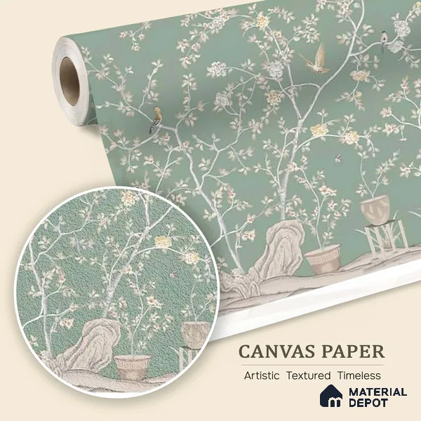 Verde Elegance, Canvas Chinoiserie (Customised Wallpaper)