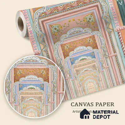 WP 03645 | Dilli Darbar | Multicolour Bright Palace Archway Traditional Look Wallpaper Canvas (Customised Size)