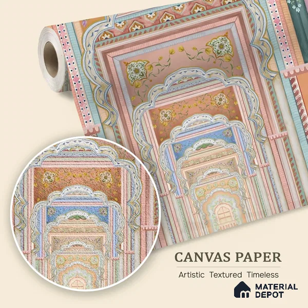 WP 03645 | Dilli Darbar | Multicolour Bright Palace Archway Traditional Look Wallpaper Canvas (Customised Size)