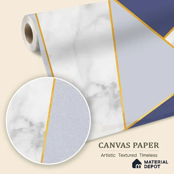 Golden Stripes With Marble Design Room Customised Blue Canvas (Customised Wallpaper)