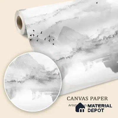 WP 03661 B | Marble Effect Scenery | Charcoal Grey Mountain Ink Wash Look Wallpaper Canvas (Customised Size)