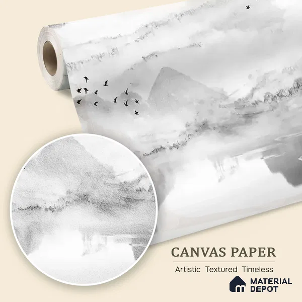 WP 03661 B | Marble Effect Scenery | Charcoal Grey Mountain Ink Wash Look Wallpaper Canvas (Customised Size)