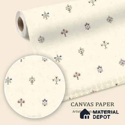 WP 03672 B | Yellow Indian Motif for Rooms | Cream Floral Sprig Look Wallpaper Canvas (Customised Size)