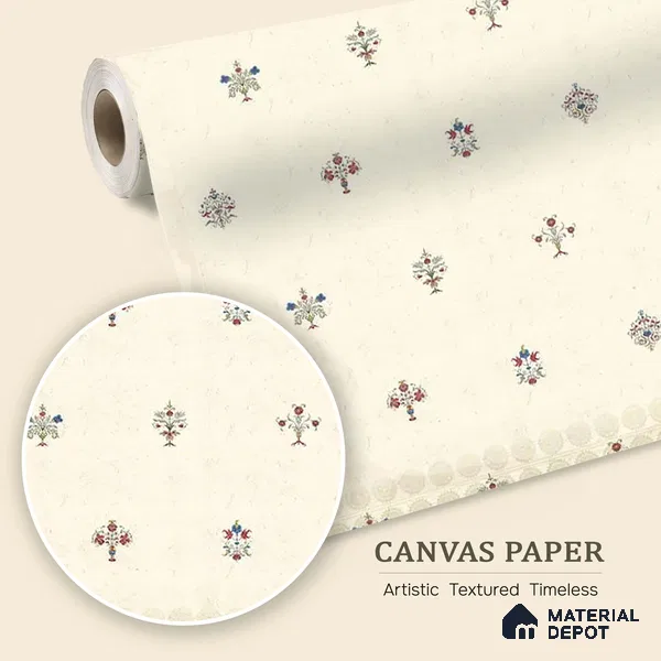 WP 03672 B | Yellow Indian Motif for Rooms | Cream Floral Sprig Look Wallpaper Canvas (Customised Size)