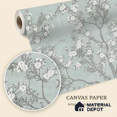 Chinoiserie Pattern for Walls, Light Green Canvas (Customised Wallpaper)