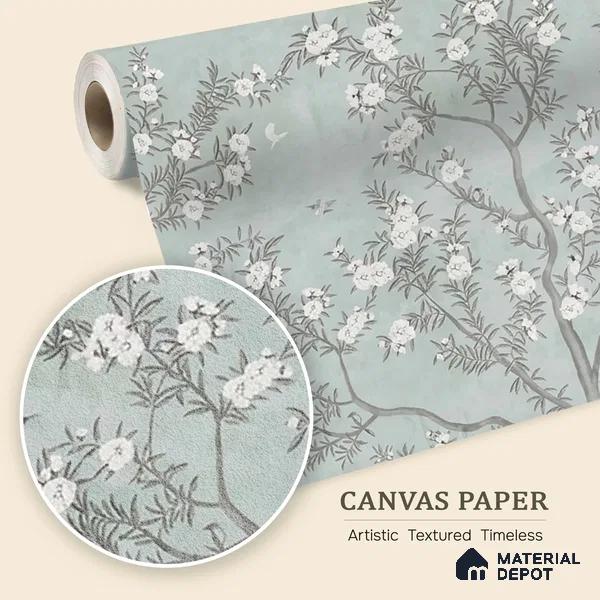 Chinoiserie Pattern for Walls, Light Green Canvas (Customised Wallpaper)