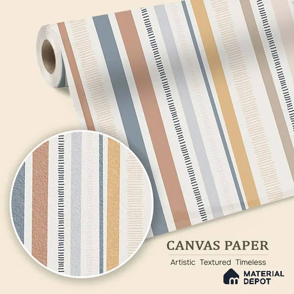 Linear Theme Abstract Modern Striped 10 Meter x 19.6 Inches Multicolor Canvas Wallpaper - 54 Sq. Ft.