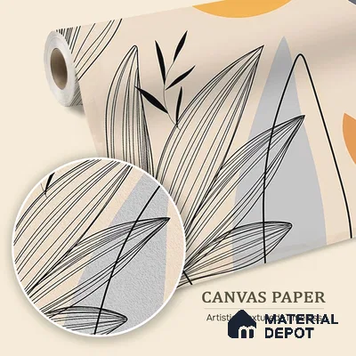 WP 03686 B | Sunrise Abstract Floral Line Art | Black & White Leaf Line Art Botanical Look Wallpaper Canvas (Customised Size)