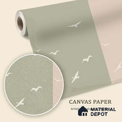 WP 03696 B | Modern Mood Abstract Design Wall | Sage Green Flying Birds Botanical Look Wallpaper Canvas (Customised Size)
