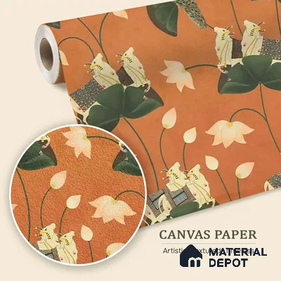Pichwai Floral Cow Painting Inspired Rust Orange for Walls Canvas (Customised Wallpaper)