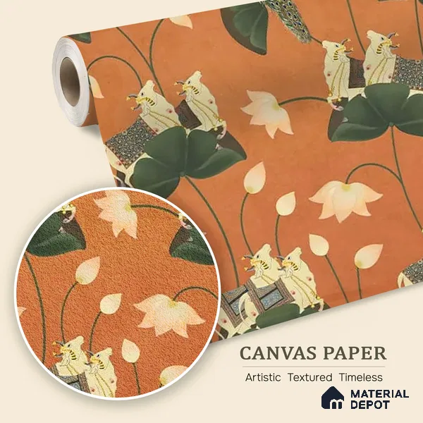 Pichwai Floral Cow Painting Inspired Rust Orange for Walls Canvas (Customised Wallpaper)