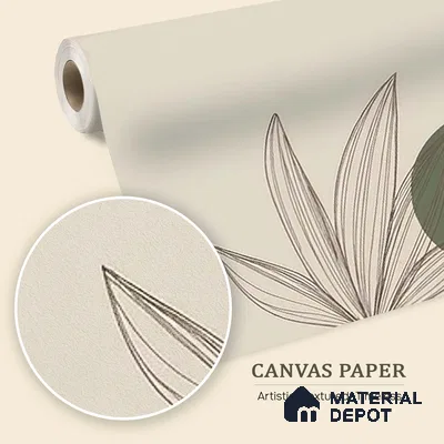 Green and Beige Leaves Line Art Customized Floral Wallpaper - Canvas