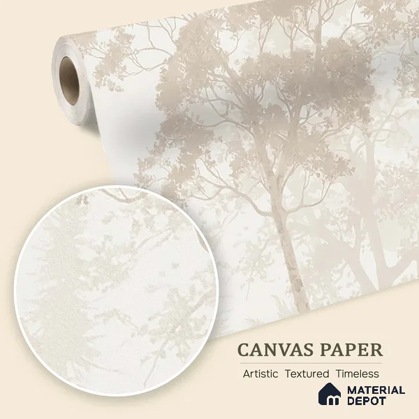 Vintage Forest Theme for Rooms, Sandy Beige Canvas (Customised Wallpaper)