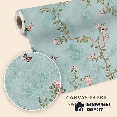 Bagiya, Peacock Canvas Chinoiserie Wallpaper in Indian Style (Customised Size Wallpaper)