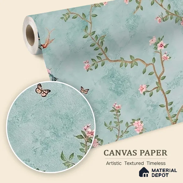 Bagiya, Peacock Canvas Chinoiserie Wallpaper in Indian Style (Customised Size Wallpaper)