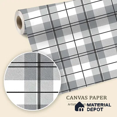 WP 03880 B | Tweed Design Roll in Black | Charcoal & White Tartan Plaid Checked Look Canvas Wallpaper 10 Meter x 19.68 inches - 54 Sq. Ft. | Minimum 15% wastage during installation