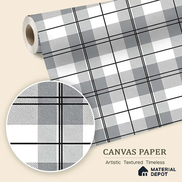 WP 03880 B | Tweed Design Roll in Black | Charcoal & White Tartan Plaid Checked Look Canvas Wallpaper 10 Meter x 19.68 inches - 54 Sq. Ft. | Minimum 15% wastage during installation