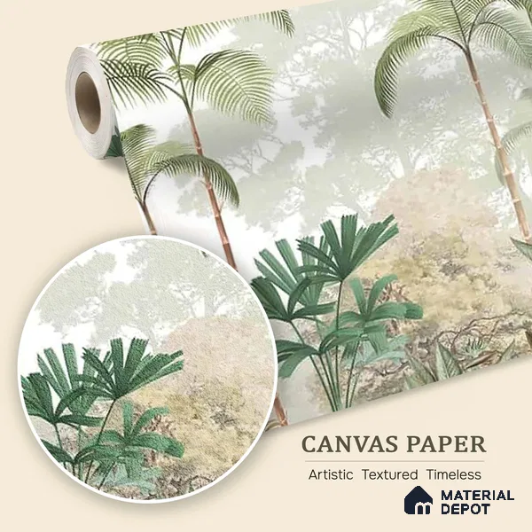 Kaira, Nature Theme Tropical Canvas Wallpaper for Rooms, Green (Customised Size)