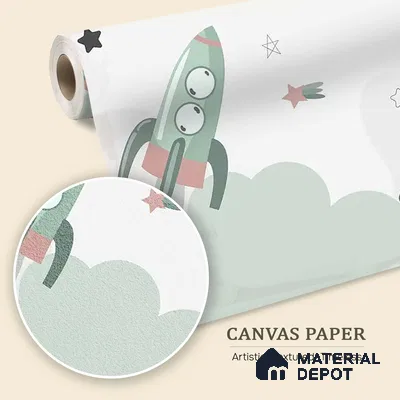 Green and Pink Space Theme Children Canvas Wallpaper (Customized Wallpaper)