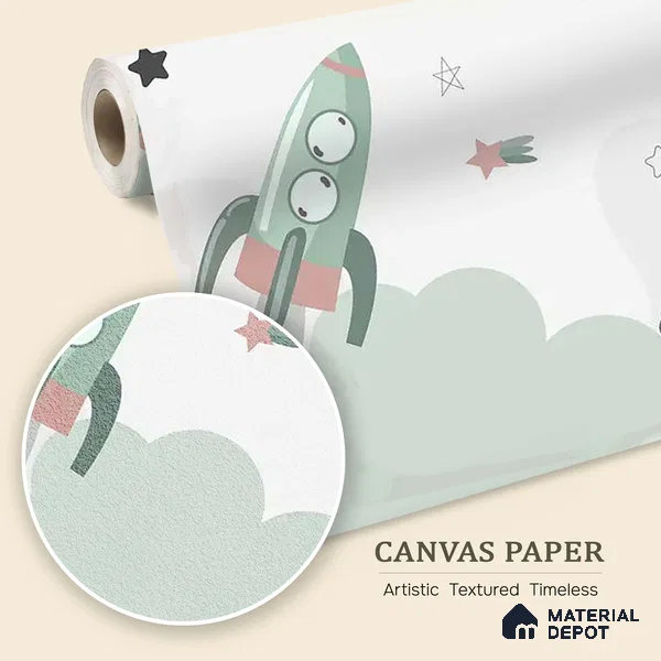 Green and Pink Space Theme Children Canvas Wallpaper (Customized Wallpaper)