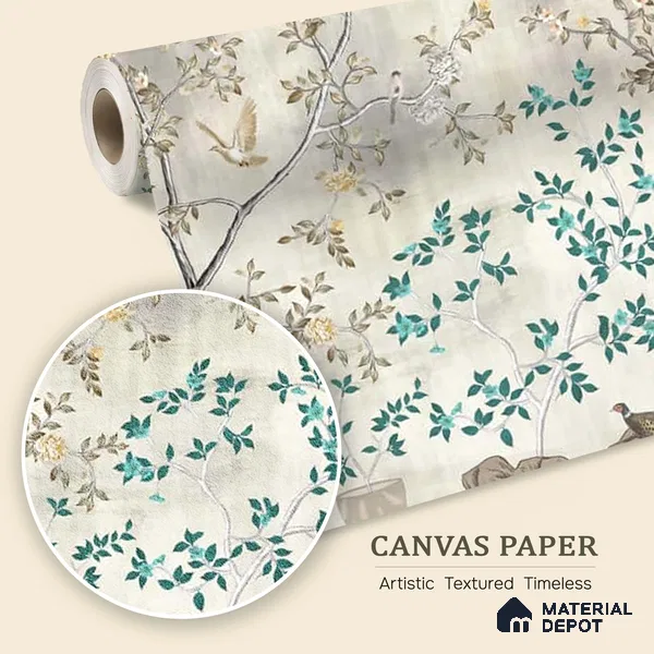 Grandeur in Silver Chinoiserie Canvas Wallpaper for Wall, Customised
