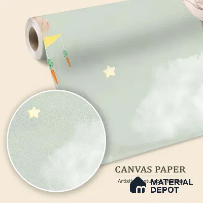 Bunnies in Sky Kids Room Wallpaper Pastel Green Canvas (Customized Size Wallpaper)