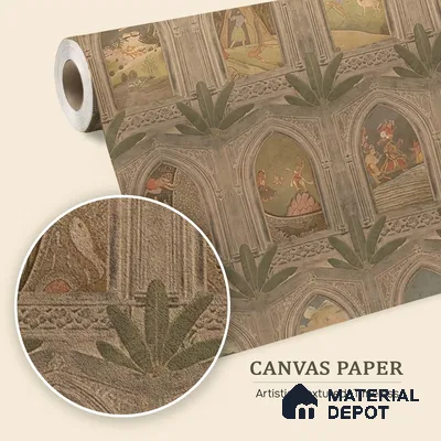 WP 03912 | Ramayan- Luxury | Warm Beige Palace Arch Gallery Traditional Look Wallpaper Canvas (Customised Size)